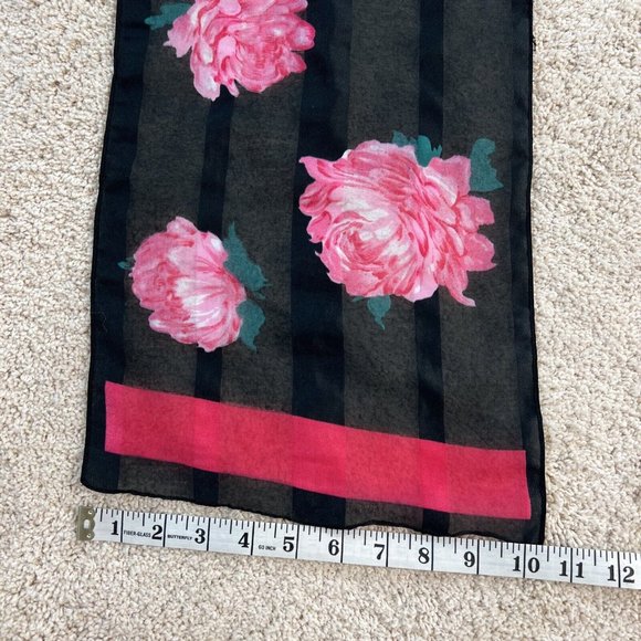 Sheer Scarf Black Pink 50" x 10.5"  Floral Roses - Picture 8 of 8